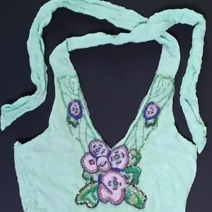 Fabulous Beaded Green Halter top Large